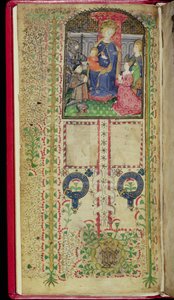 Ms 41-1950, f.2v: Věnovací stránka z Knihy hodin patřící Margaret Beauchamp, c.1424 od English School