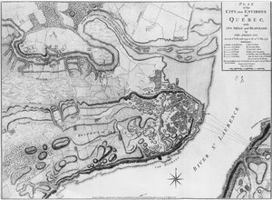 Ms A 224 f.8 Mapa města a okolí Quebecu s jeho obležením a blokádou Američany, ilustrace z 