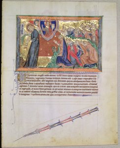Paní L.A. 139-Lisboa fol.28 7. anděl troubí na trubku a 24 starších uctívající Boha, z Gulbenkian Apokalypsy, kolem 1265-70 od English School