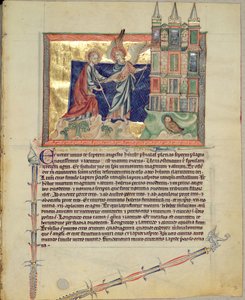 Paní L.A. 139-Lisboa fol.74 Anděl ukazující Nový Jeruzalém svatému Janu Evangelistovi, z Gubenkianovy apokalypsy, kolem 1265-70 od English School