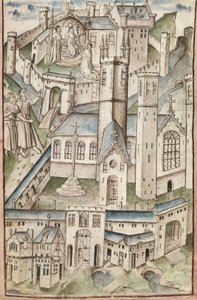 Paní Nová Coll 288, f4v. (Chaundlerův rukopis), Život Williama z Wykehamu od Thomase Chaundlera (pero, inkoust a tempera na pergamenu) od English School