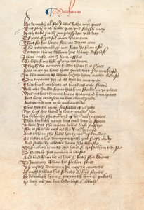 Paní New Coll 314, f90v, The Canterbury Tales od Geoffreyho Chaucera (pero a inkoust na pergamenu) od English School