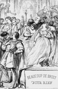 Mnoho povyku pro nic - Ilustrace v "" Works Completed by William Shakespeare"" 1866 - Ilustrace a obecná forma tohoto vydání jsou vypůjčeny z Cassellova ilustrovaného Shakespeara, vydaného v Londýně od English School