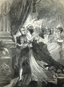 Napoleon a Marie-Luisa prchají před ohněm na plese, který 1. července 1810 uspořádal rakouský velvyslanec na počest sňatku císařského páru. od English School