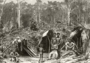 Native Aboriginie Encampment, c.1880, z 