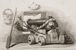 Námořní kánon, ilustrace z Anglických bitev na moři a na zemi od Lieut. plukovník Williams od English School