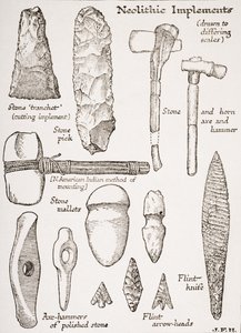 Neolithic Implements, ilustrace z „Nástin historie“ od H. G. Wellse, svazek I, vydané v roce 1920 od English School