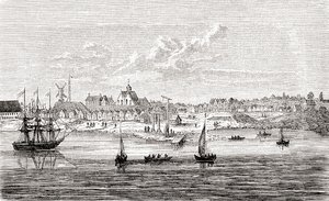 Nový Amsterdam, holandská osada ze 17. století na jižním cípu ostrova Manhattan, Amerika, z Wardovy a Lockovy ilustrované historie světa, vyd. cca 1882. od English School