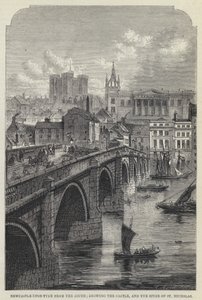 Newcastle-upon-Tyne z jihu, zobrazující hrad a věž svatého Mikuláše (rytina) od English School