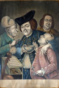 Night Amusements, cca 1770 (ručně kolorovaná mezzotinta) od English School