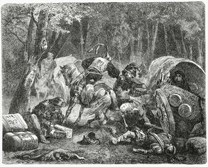 Šlechtici drancující cestující obchodníky, 1882 od English School