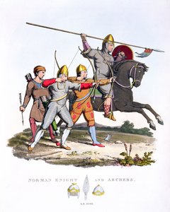 Norman Knight and Archers, 1066, z Ancient Armour, Samuel Rush Meyrick, 1824 od English School