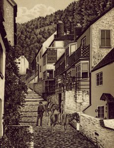 North Devon: Clovelly, Main Street (litografie) od English School