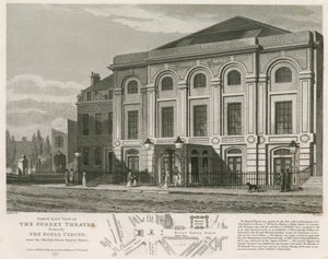 Severovýchodní pohled na divadlo Surrey, Blackfriars Road, Londýn od English School