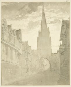 Severní pohled na kostel St Mary Redcliffe z Redcliffe Street (tužka a akvarel na papíře) od English School