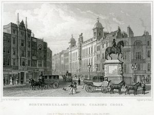 Northumberland House, Charing Cross. Bishs Lottery Office, No 9 Charing Cross, je hned vedle hotelu Golden Cross od English School