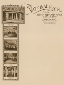 Papír z The National Hotel, Upper Bedford Place, Russell Square od English School