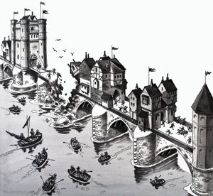 Ilustrace říkanky: London Bridge padá od English School
