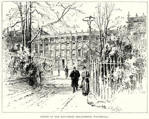 Úřad ministerstva školství, Whitehall (rytina) od English School