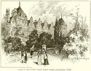 Kancelář londýnské školní rady, Thames Embankment (1892) od English School