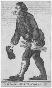 Staré boty z Ripponu v Yorkshiru, vyryl J. Strange (18. století) podle kresby Timothyho Grina, vydal C. Johnson, 1793 od English School
