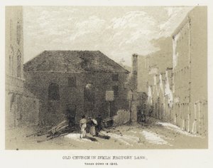 Starý kostel v Inkle Factory Lane, sundán v roce 1845 (rytina) od English School