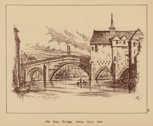 Starý most přes řeku Ouse, stržený v roce 1809 (litografie) od English School