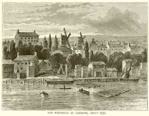 Staré větrné mlýny v Lambeth, asi 1750 od English School