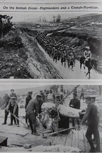 Na britské frontě - Highlanders a příkopová houfnice, 1914-18 od English School