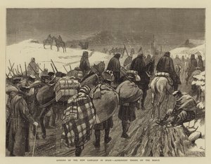 Zahájení nové kampaně ve Španělsku, Alphonsist Troops on the March (rytina) od English School