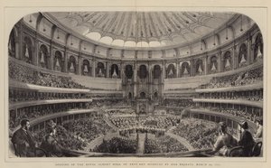 Otevření Royal Albert Hall of Arts and Sciences jejím Veličenstvom, 29. března 1871 (rytina) od English School