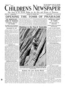 Otevření faraonovy hrobky, ilustrace z The Childrens Newspaper, 13. ledna 1923 (novinový papír) od English School