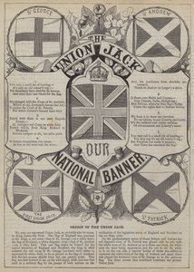 Původ vlajky Union Jack (rytina) od English School