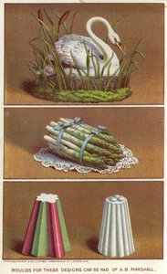 Okrasné formičky na výrobu ledových jídel ve tvaru labutě a svazku chřestu (chromolitho) od English School
