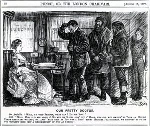 Our Pretty Doctor, publikované v Punch Magazine, 1870 od English School