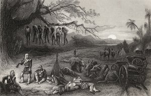 Odlehlá demonstrace brigády Highland v Benares, z „Historie indické vzpoury“ publikované v roce 1858 od English School