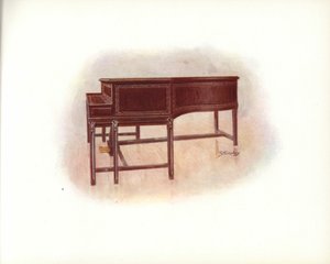 Stránka z uměleckého katalogu Steinway & Sons (barevné lito) od English School