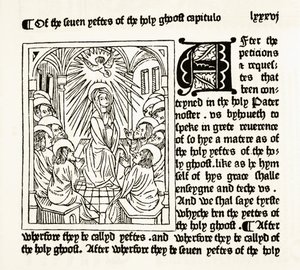 Stránka z Královské knihy vytištěné Williamem Caxtonem v roce 1484, z Národní a domácí historie Anglie od Williama Hickmana Smith Aubrey (1858-1916) vydaná v Londýně, kolem roku 1890 od English School