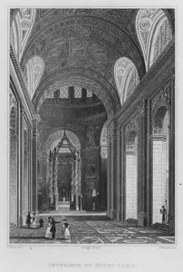 Paříž, interiér Notre Dame (rytina) od English School