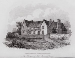 Parsonage House, Coxwold, Yorkshire, rezidence Rev Laurence Sterne (rytina) od English School