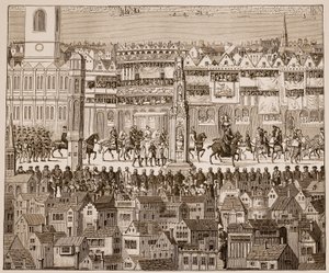 Část korunovačního průvodu Edwarda VI., 1547, po akvarelu ze 16. století (sépiová fotografie) od English School