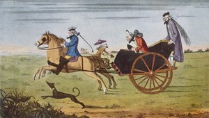 Cestující v koňském povozu „Dálnice a její vozidla...“ od Hilaire Belloc od English School