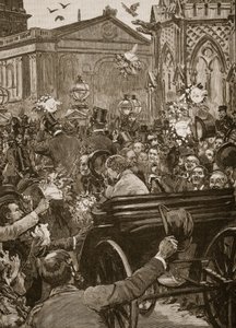 "Peace with honour", přijetí lorda Beaconsfielda a lorda Salisburyho na Charing Cross, ilustrace z "Cassell