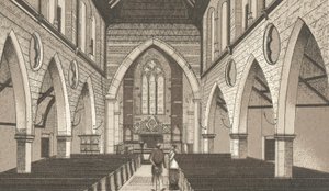 Penarth Church, interiér (litho) od English School