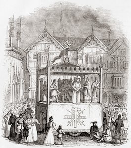 Představení pašijové hry z 15. století - Proces a ukřižování Krista - v podání Smithovy společnosti z Coventry ze staré Anglie: A Pictorial Museum, pub. 1847 od English School