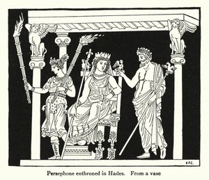 Persefona trůnící v Hádu (litho) od English School