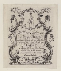 Výrobce Peruke, William Johnson, vizitka od English School