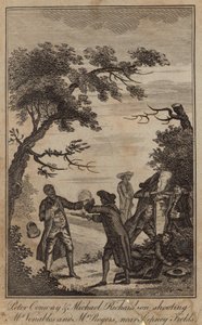 Peter Conway a Michael Richardson střílejí pana Venablese a pana Rogerse u Stepney Fields (rytina) od English School