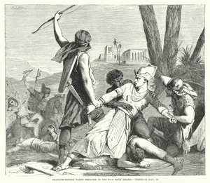 Pharaoh-Hophra zajat ve válce s Amasisem, Jeremiáš XLIV, 30 (rytina) od English School