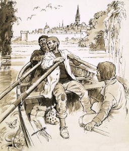Pierre navedl loď na široký úsek řeky. od English School